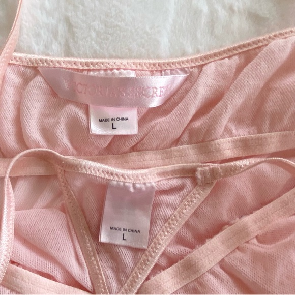 Y2K Victoria’s Secret Mesh Pink Vintage Babydoll Chemise Thong Panty 2 PC Set L🔥 - Picture 5 of 9